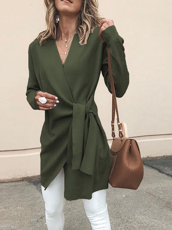 Casual Solid Color V-Neck Long Sleeves Outwear