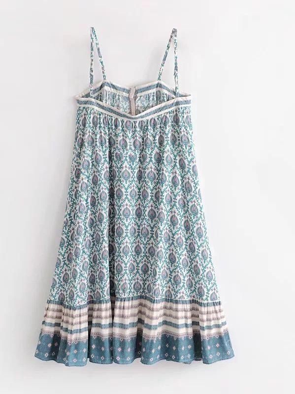 Strap A-shaped Skirt Printed Cotton Dress