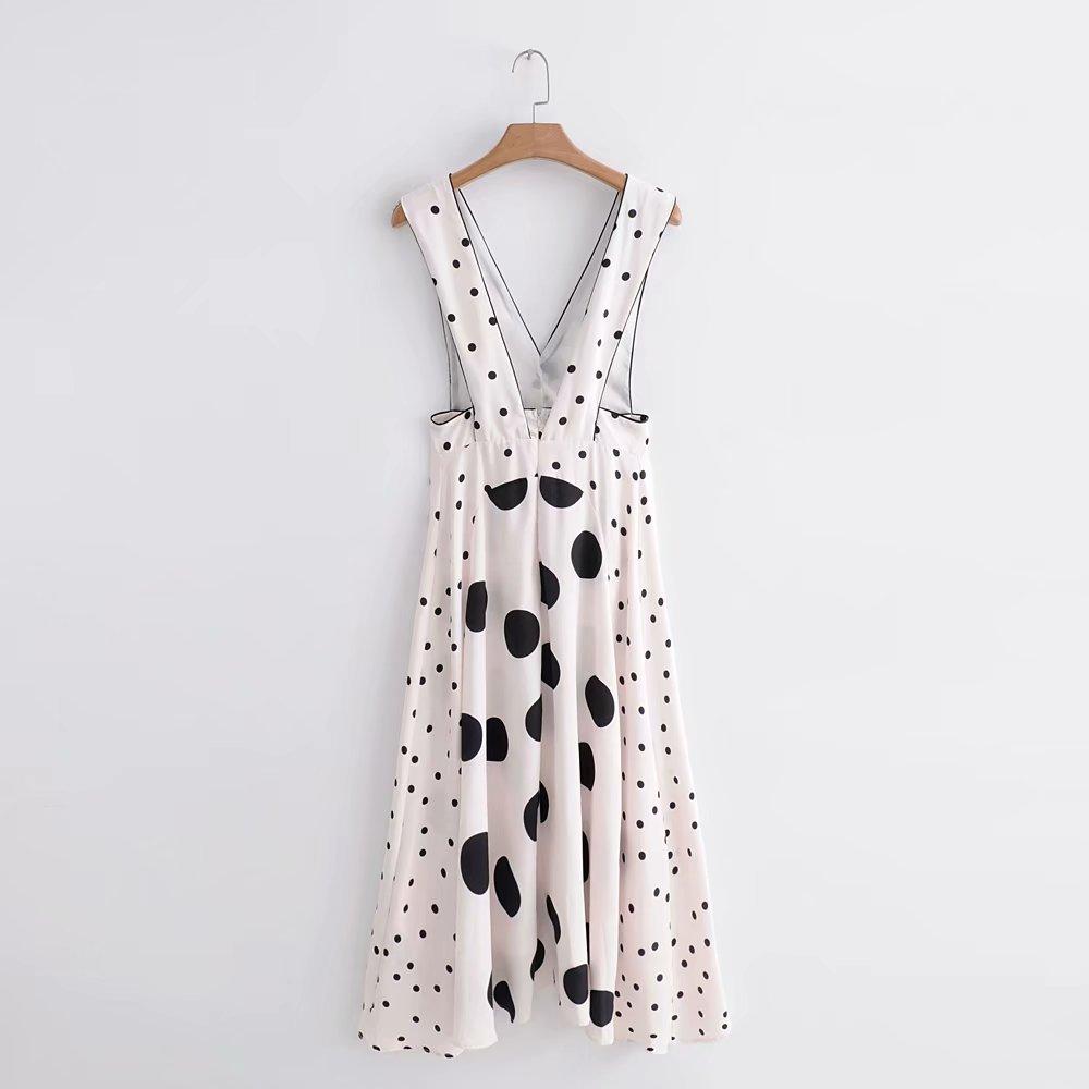 Sexy Deep V Neck Sleeveless Polka Dot Irregular Hem Dress