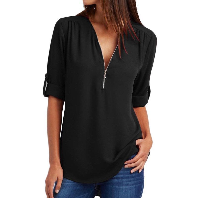 Solid Color V Neck Summer T Shirt Blouse