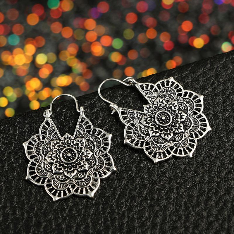 Bohemian Vintage Hollow Alloy Flower Earrings Accessories