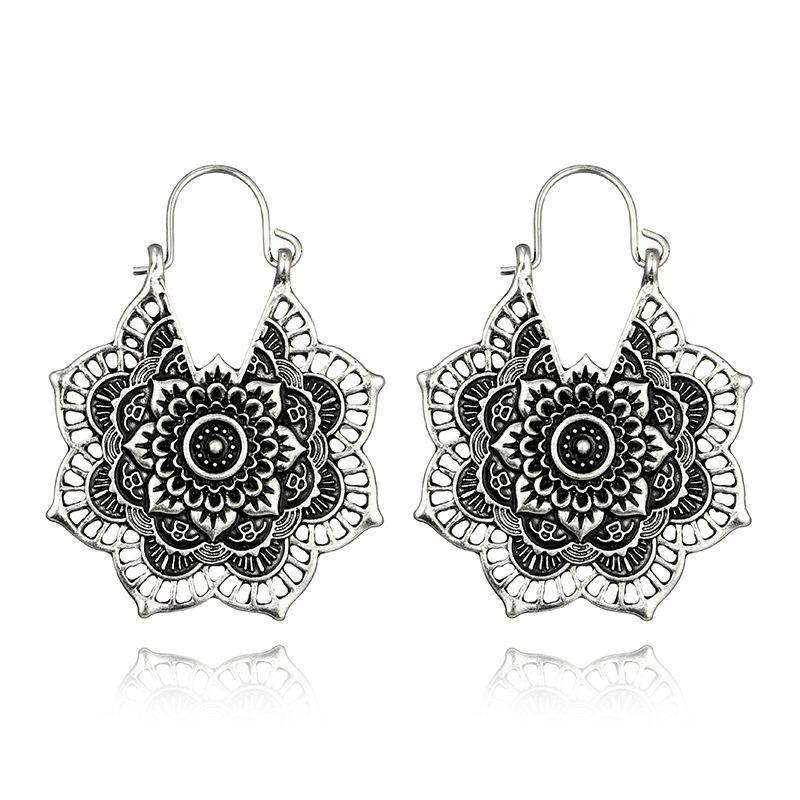 Bohemian Vintage Hollow Alloy Flower Earrings Accessories