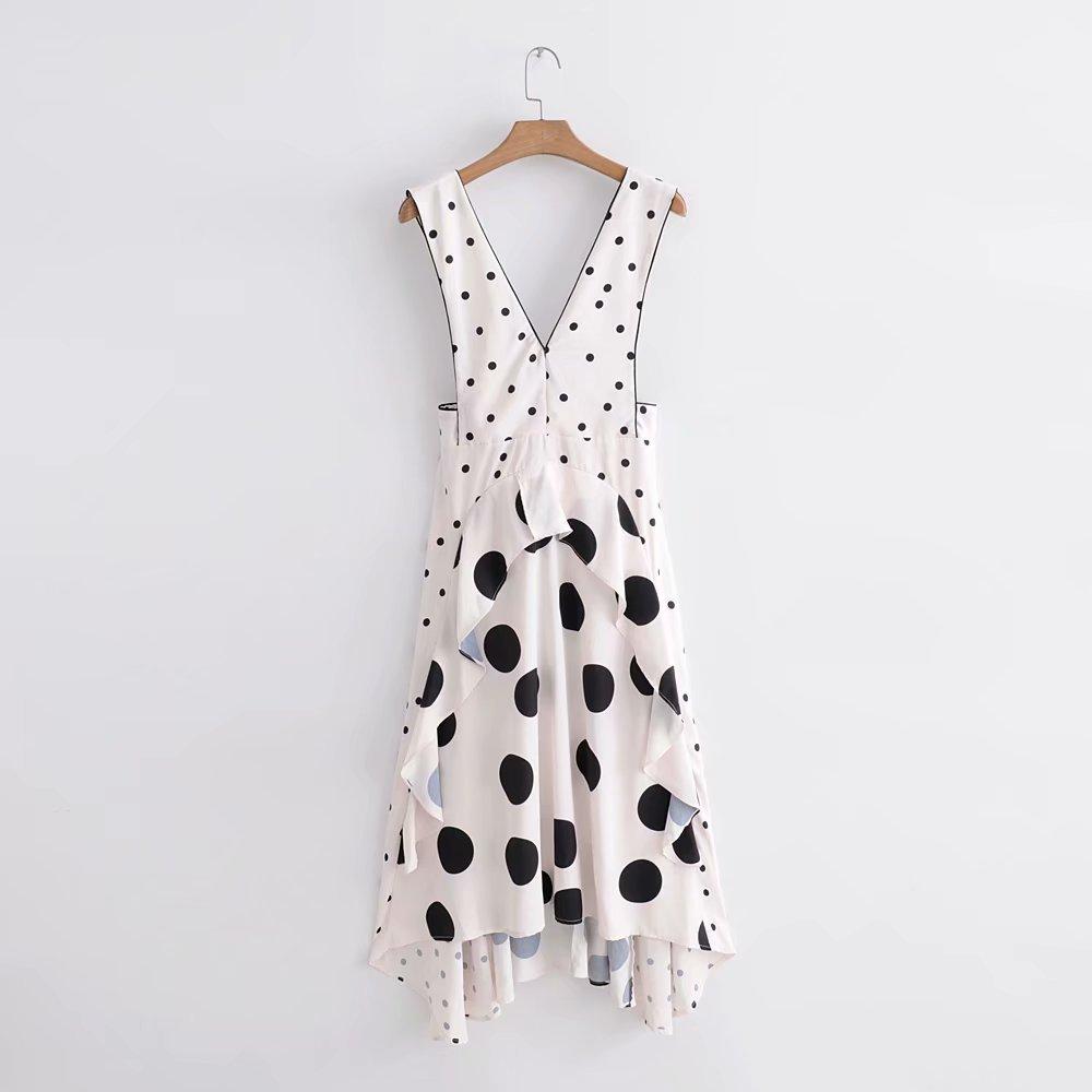 Sexy Deep V Neck Sleeveless Polka Dot Irregular Hem Dress