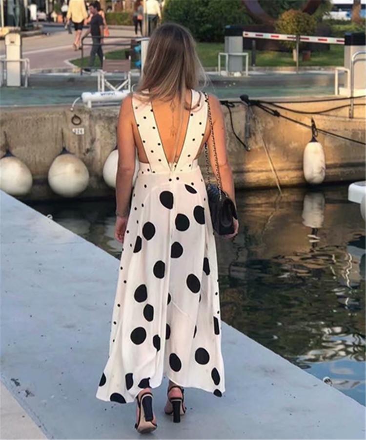 Sexy Deep V Neck Sleeveless Polka Dot Irregular Hem Dress