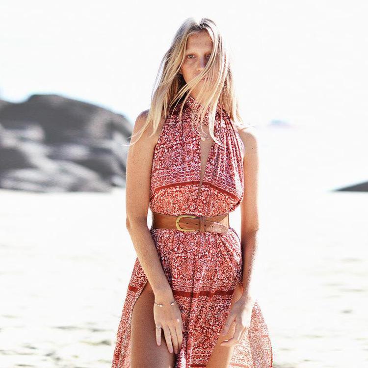 Bohemian Print Beach Split-side Sleeveless Chiffon Dress