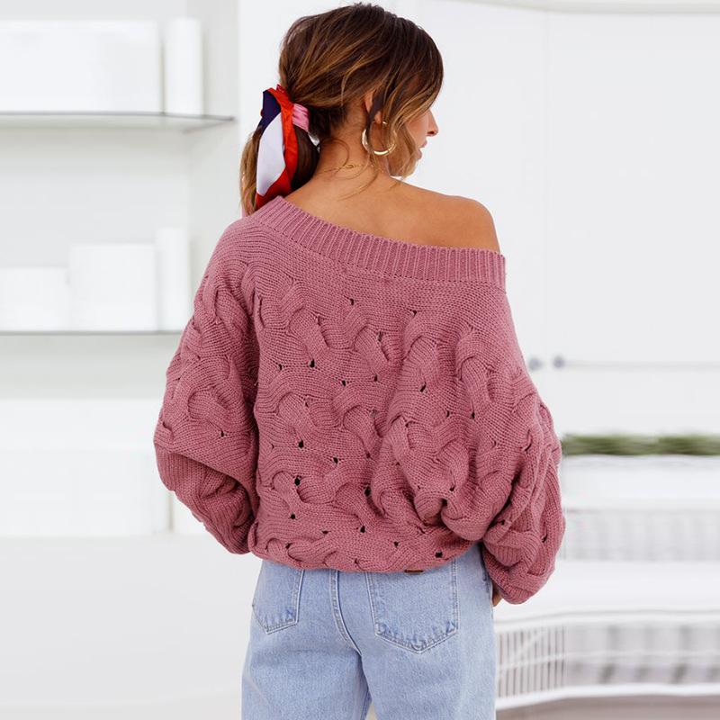 Solid Color Off The Shoulder Loose Casual Knit Sweater