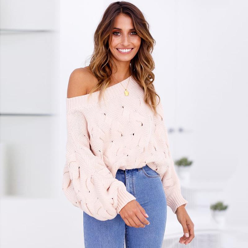 Solid Color Off The Shoulder Loose Casual Knit Sweater