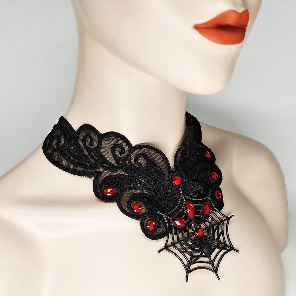 Vintage Style Necklace Female Neck with Lace Necklace Cobweb Halloween Costume Accessories