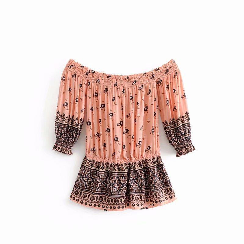 Off Shoulder Printed Bohemia T Shirt