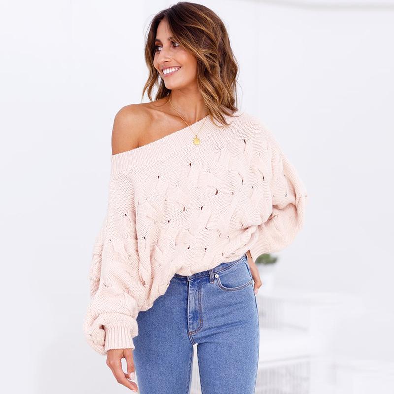 Solid Color Off The Shoulder Loose Casual Knit Sweater