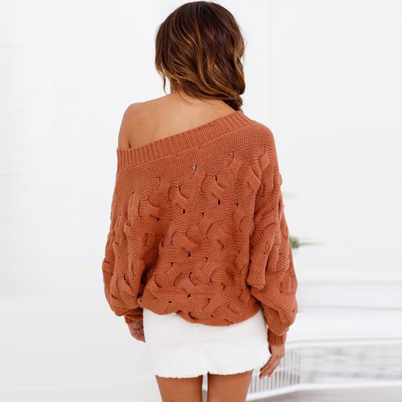 Solid Color Off The Shoulder Loose Casual Knit Sweater