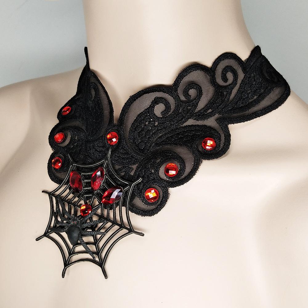 Vintage Style Necklace Female Neck with Lace Necklace Cobweb Halloween Costume Accessories