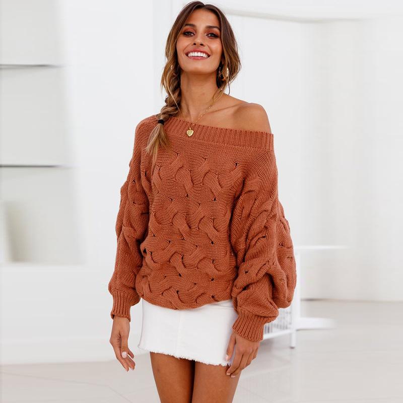 Solid Color Off The Shoulder Loose Casual Knit Sweater