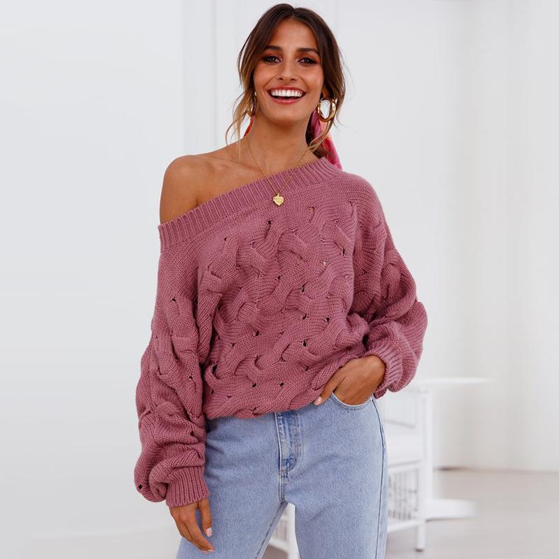 Solid Color Off The Shoulder Loose Casual Knit Sweater