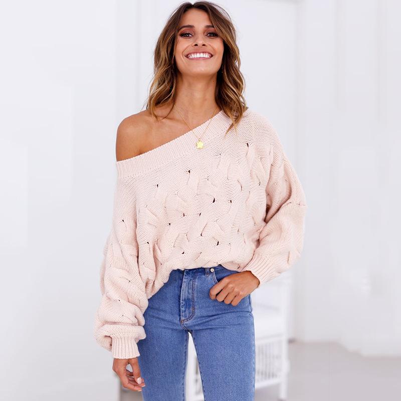 Solid Color Off The Shoulder Loose Casual Knit Sweater