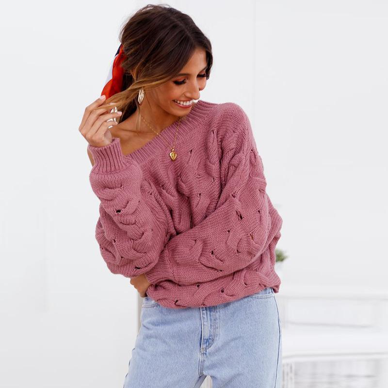 Solid Color Off The Shoulder Loose Casual Knit Sweater