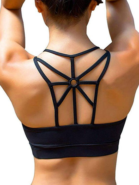 PLCPAY Women Cross Back Sexy Sports Bra Padded High Impact Workout Running Yoga Gym Bra Fitness Crop Top Brassiere Sport Femme