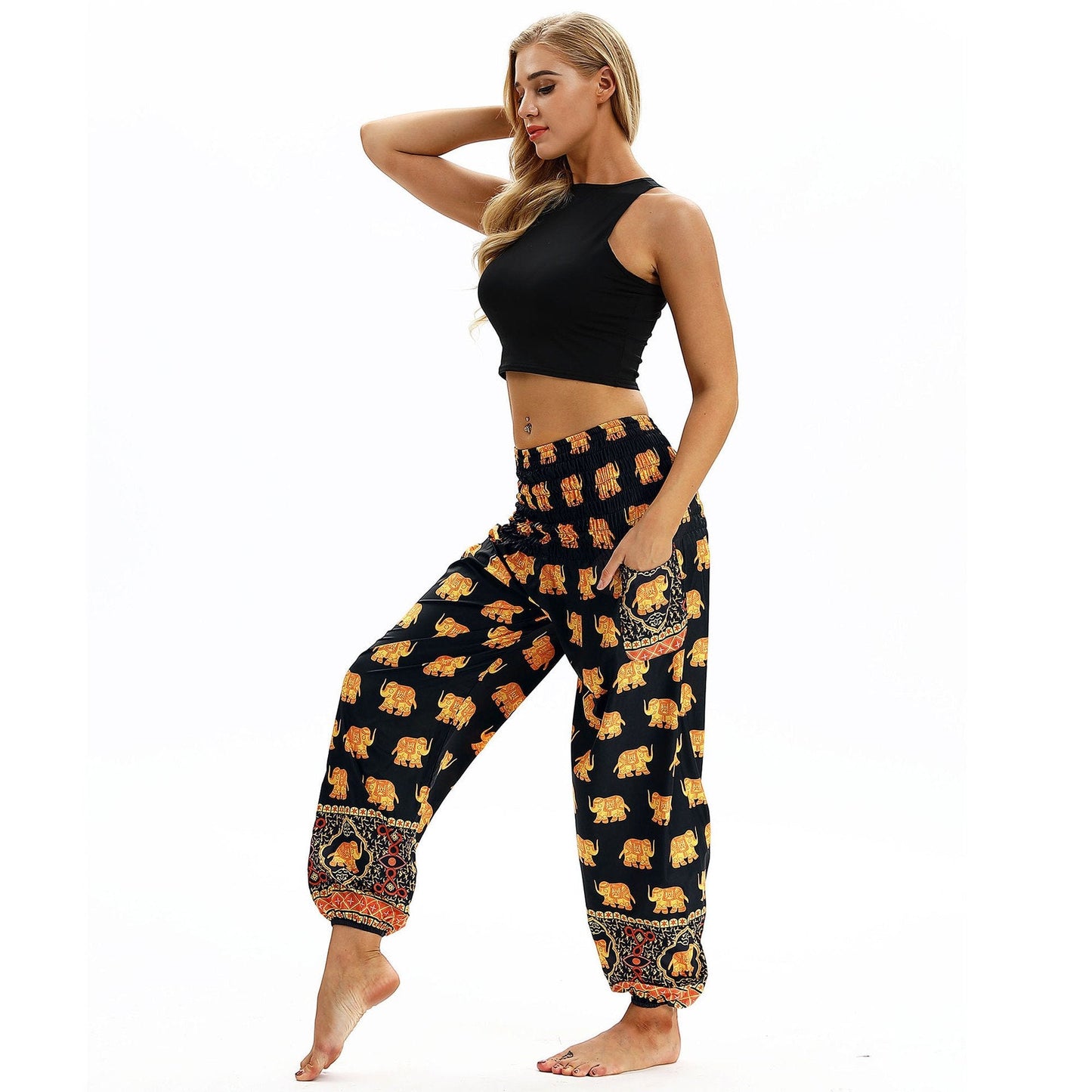 Thailand Nepal travel high waist yoga pants high waist slim wide leg pants