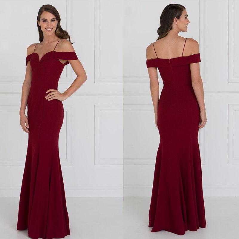 Off Shoulder Solid Color Bodycon Evening Party Maxi Dress