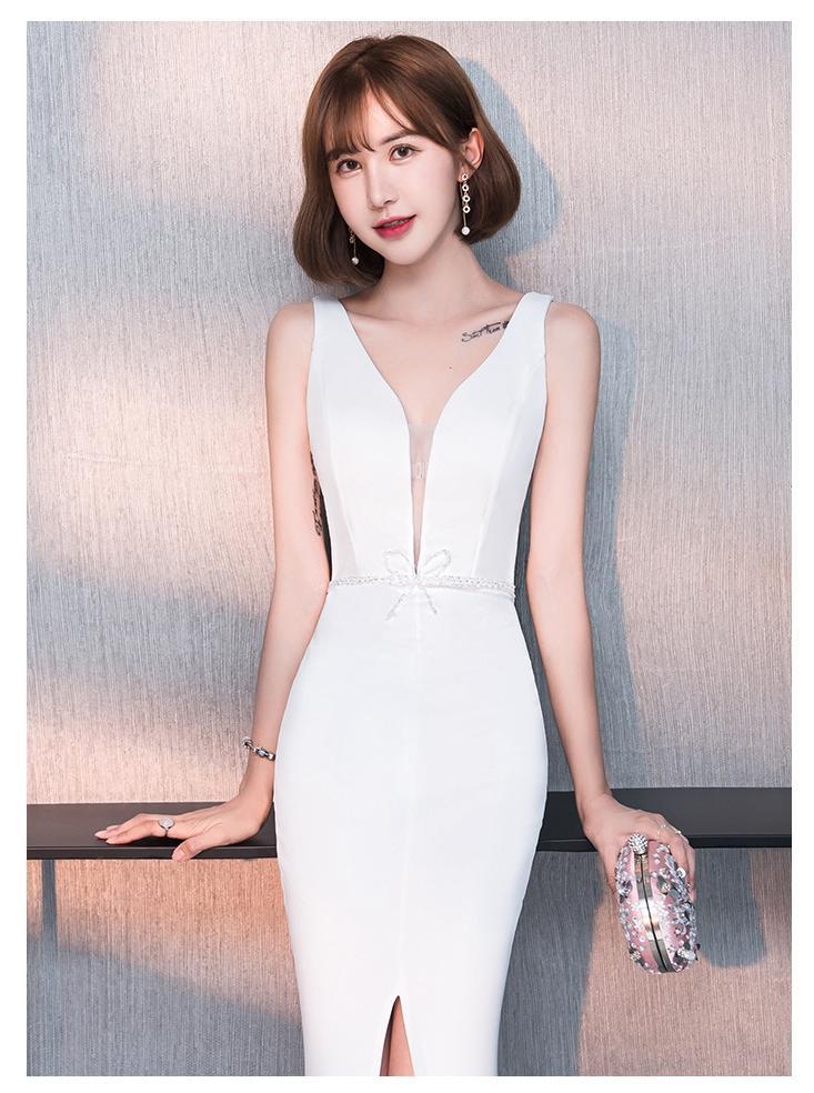 Noble Elegant Fishtail Sexy Fashion Lady White Evening Dress