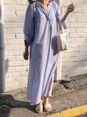 Three-color casual loose lazy style shirt dress