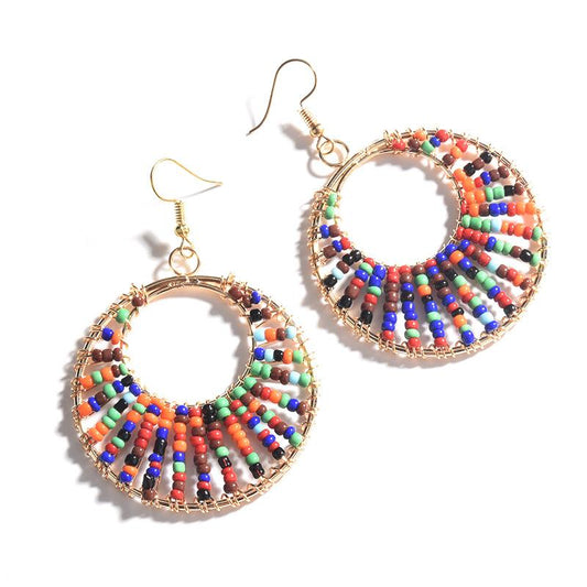 Bohemia Colorful Round Resin Beaded Drop Earring Jewelry