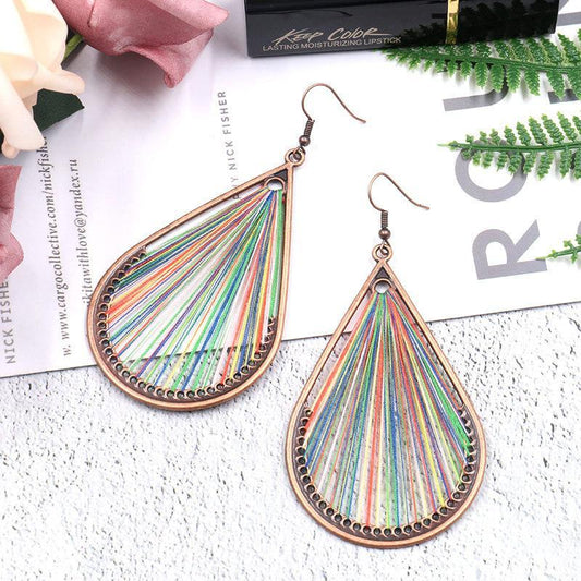 Bohemian folk style handmade silk earrings exaggerated personality drop earrings