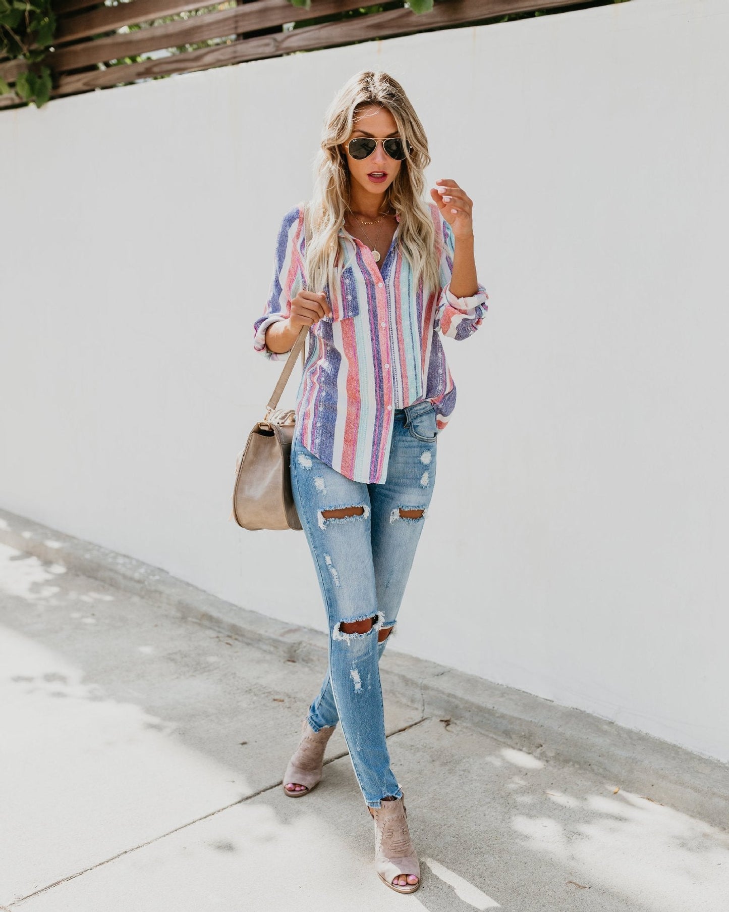 Fashion Colorful Striped Plus Size Long Sleeve Shirt