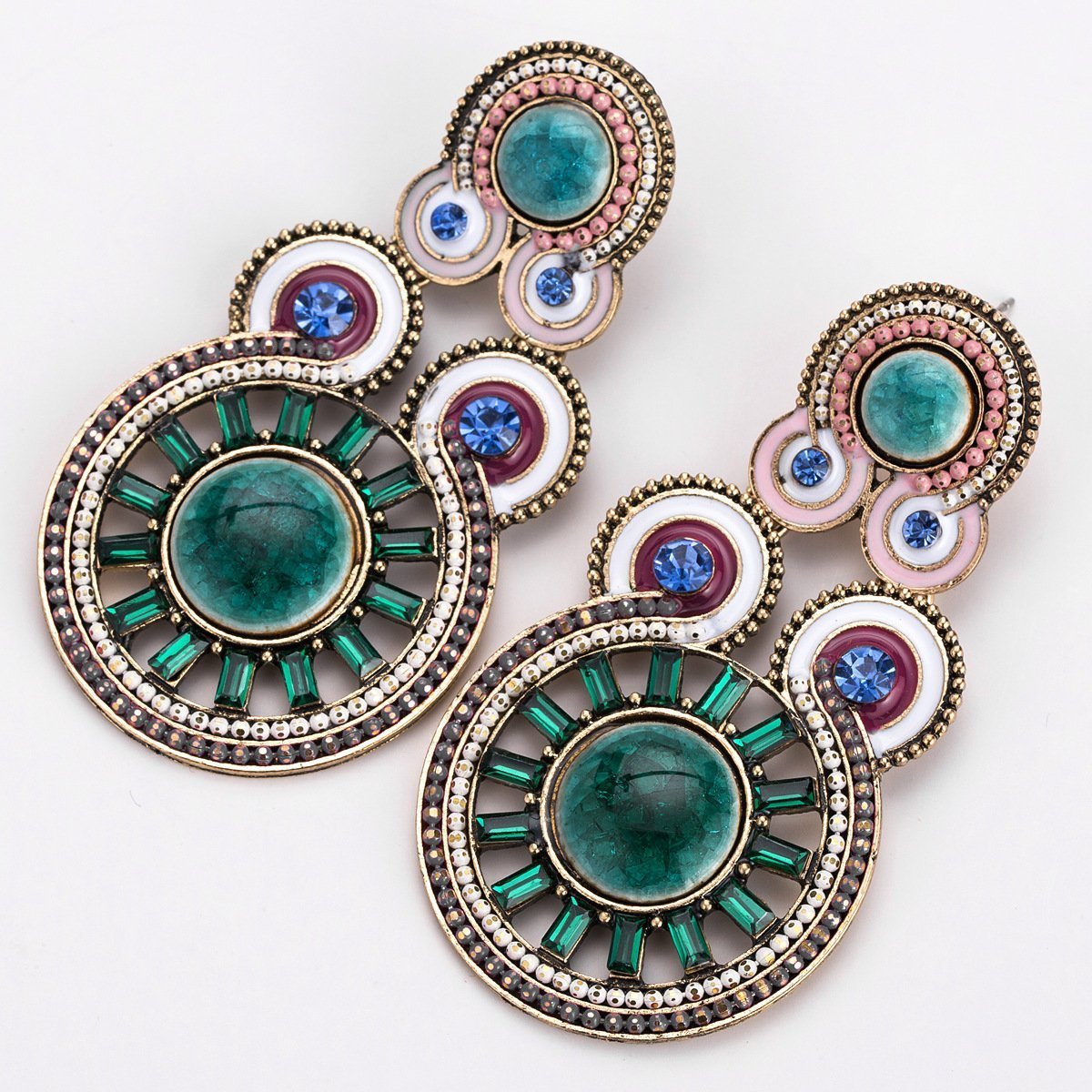 Exaggerated Diamonds Ripples Ethnic Style Bohemian Style Earrings