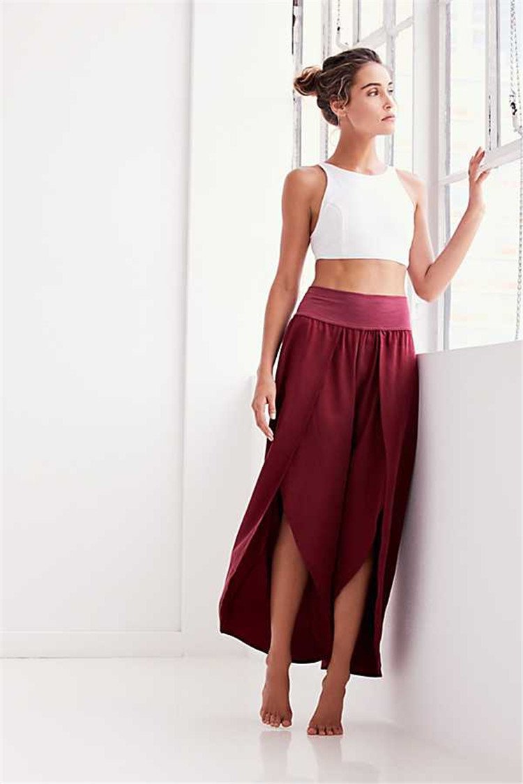 Solid Color Wide Leg Split Bottom Casual Pants