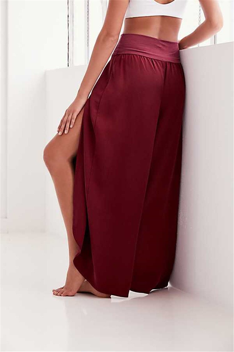 Solid Color Wide Leg Split Bottom Casual Pants