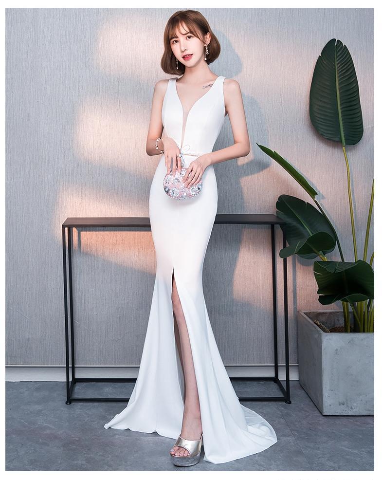 Noble Elegant Fishtail Sexy Fashion Lady White Evening Dress