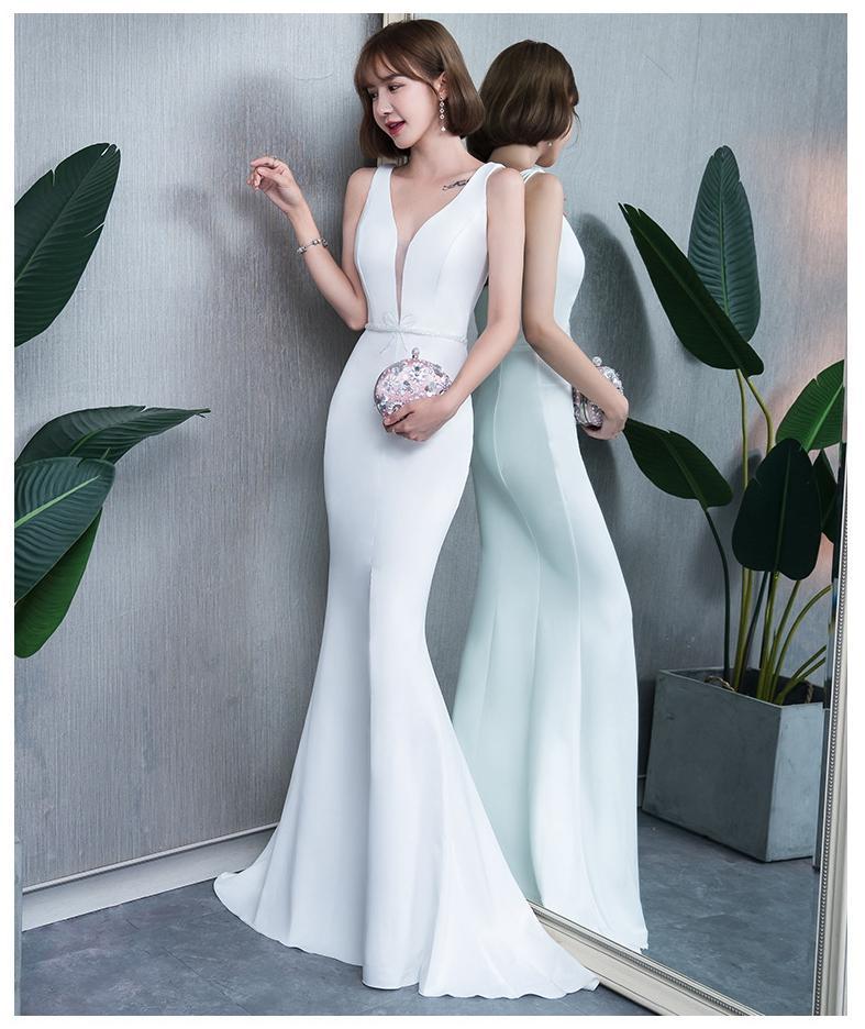 Noble Elegant Fishtail Sexy Fashion Lady White Evening Dress