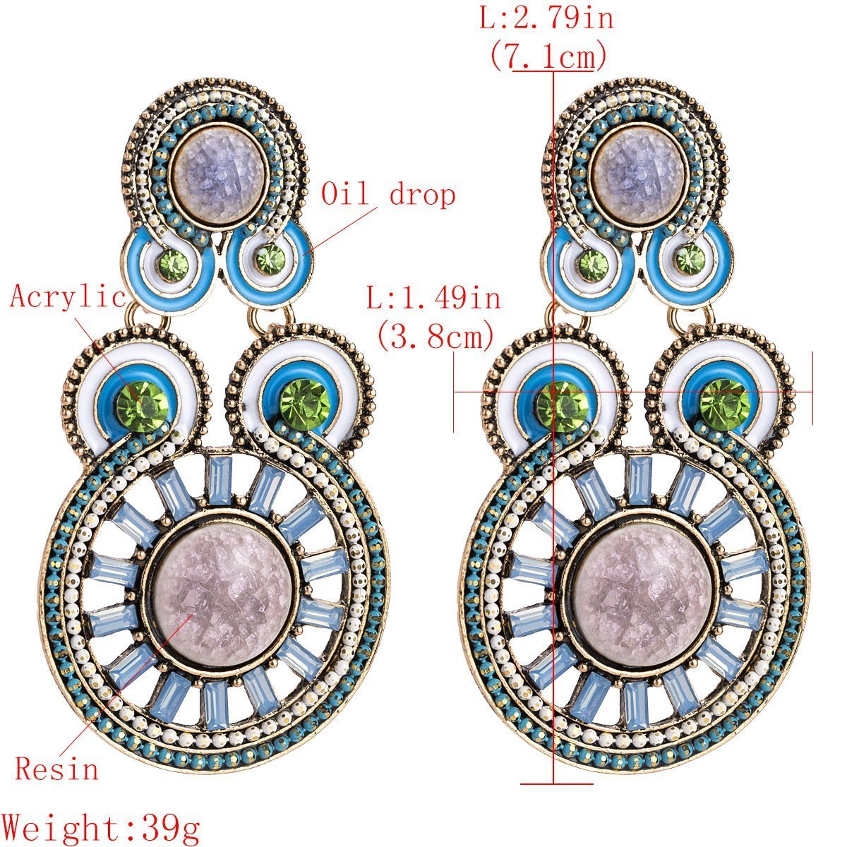 Exaggerated Diamonds Ripples Ethnic Style Bohemian Style Earrings