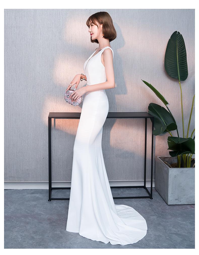 Noble Elegant Fishtail Sexy Fashion Lady White Evening Dress