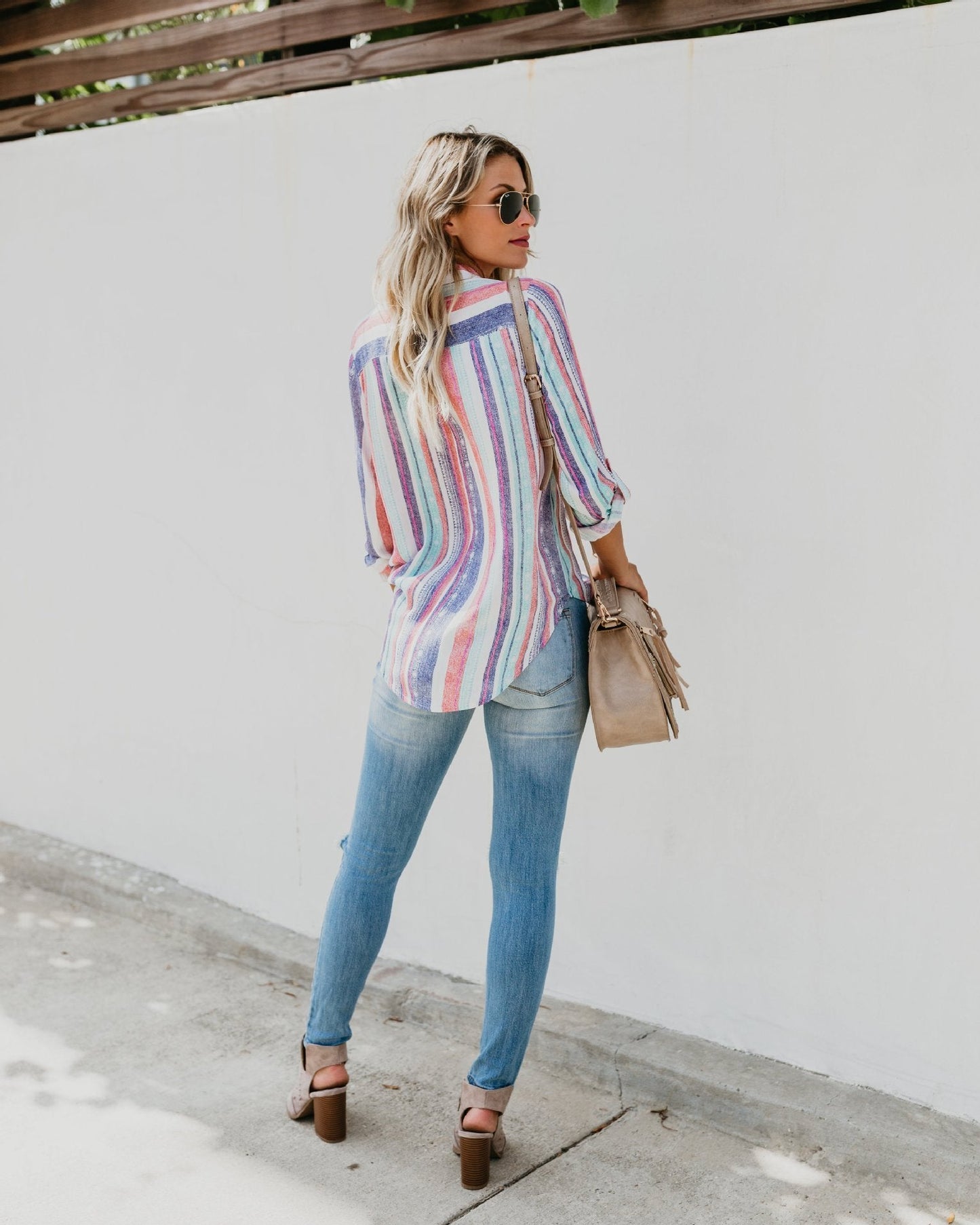 Fashion Colorful Striped Plus Size Long Sleeve Shirt