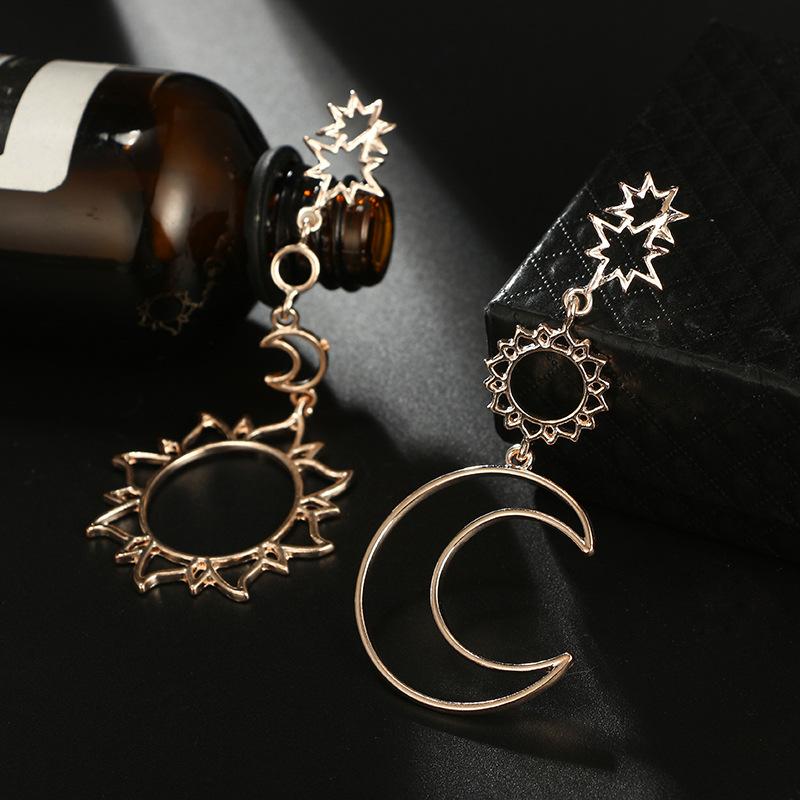 Fashion Retro Hollow Star Moon Sun Alloy Earrings