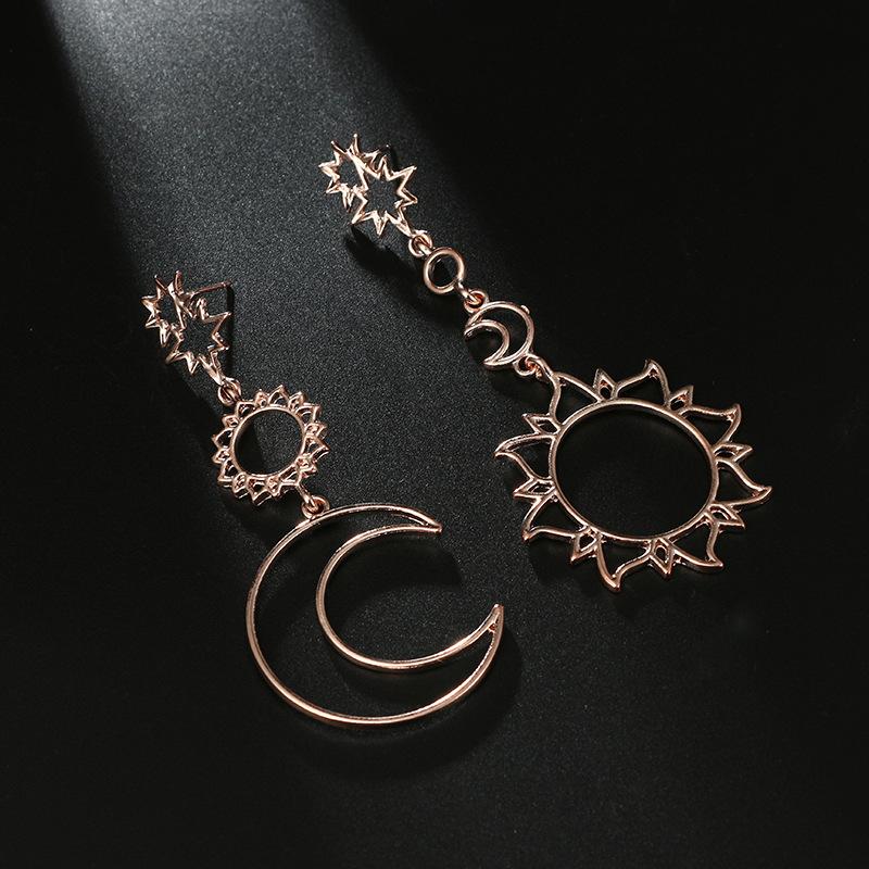 Fashion Retro Hollow Star Moon Sun Alloy Earrings