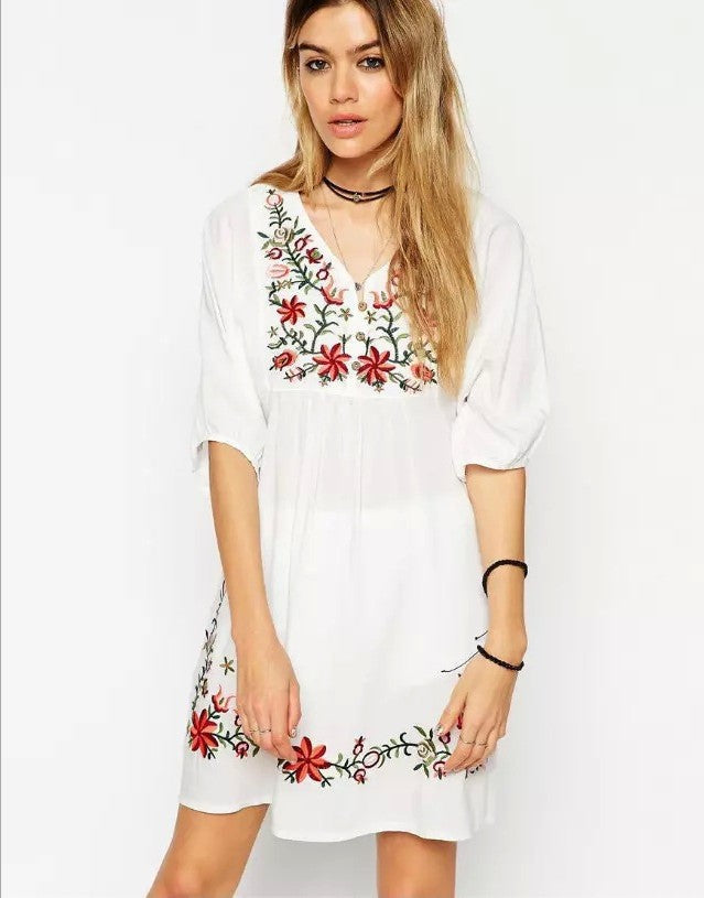 Bohemian Embroidery Floral Mini Dress