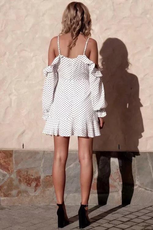 Sexy Deep V-neck Ruffled Sling Strapless Wave Print Dress