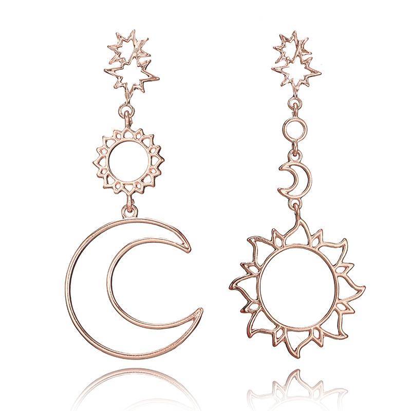 Fashion Retro Hollow Star Moon Sun Alloy Earrings