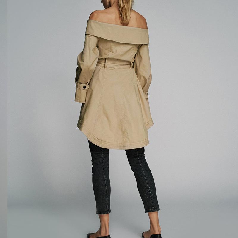 Solid Color Sexy Off Shoulder Belt Trench Coat