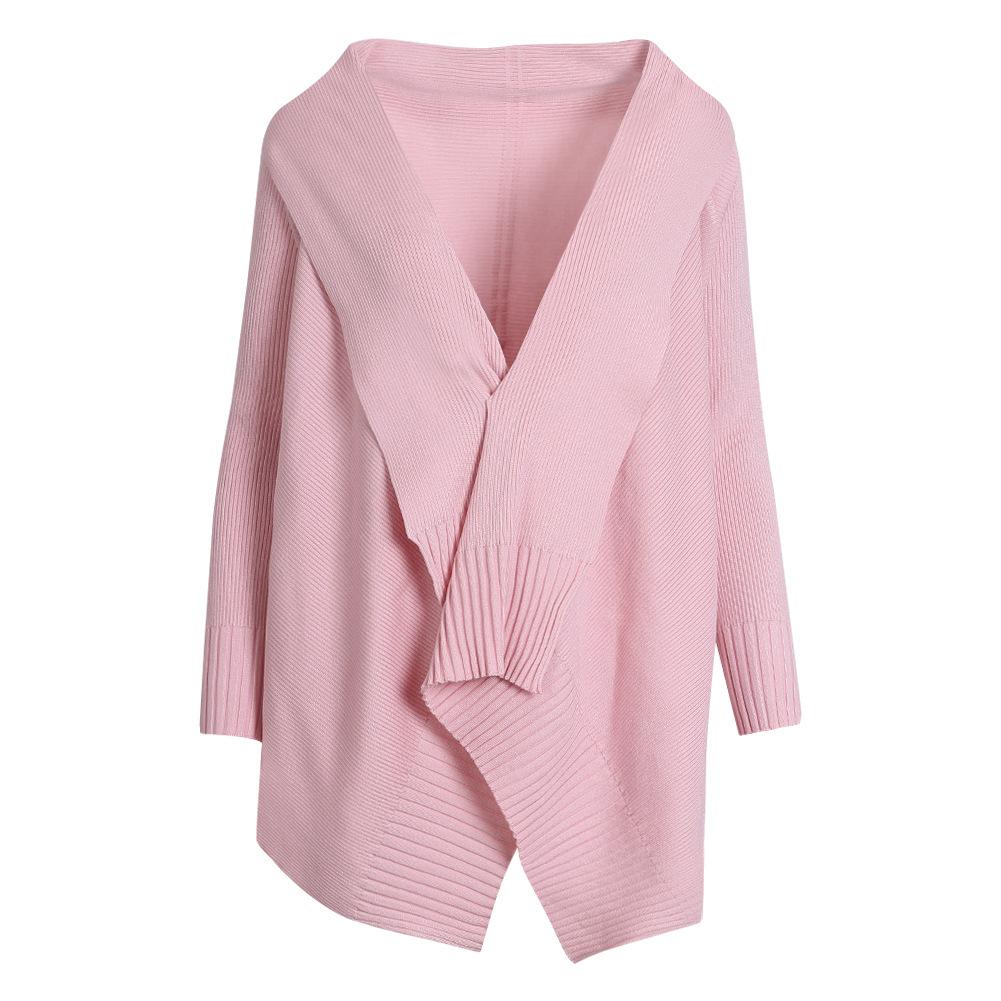 Casual Pink Solid Color Knit Cardigan Sweater