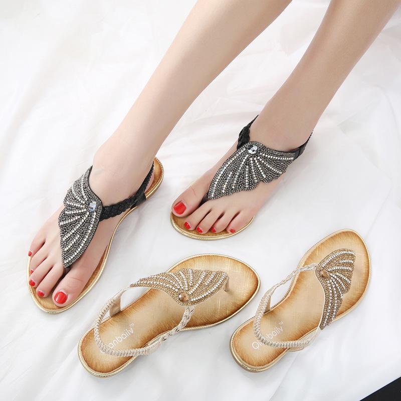 Holiday Beach Beach New Fashion Water Diamond Large Size Flat Shoes