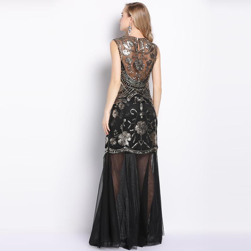 Summer New High-End Luxury Ladies Sleeveless Sequins Beaded Maxi Dress