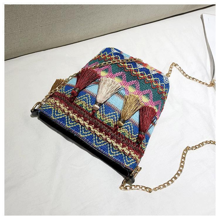 Bohemian National Style Weaving Tassel Bucket Bag Shoulder Bag Crossbody Bag