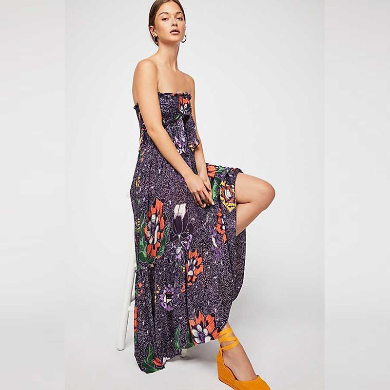 Sexy Bohemian V-Neck Print Slits Chiffon Beach Dress