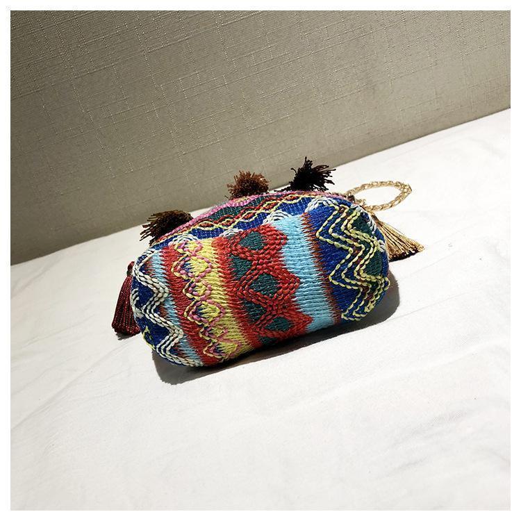 Bohemian National Style Weaving Tassel Bucket Bag Shoulder Bag Crossbody Bag