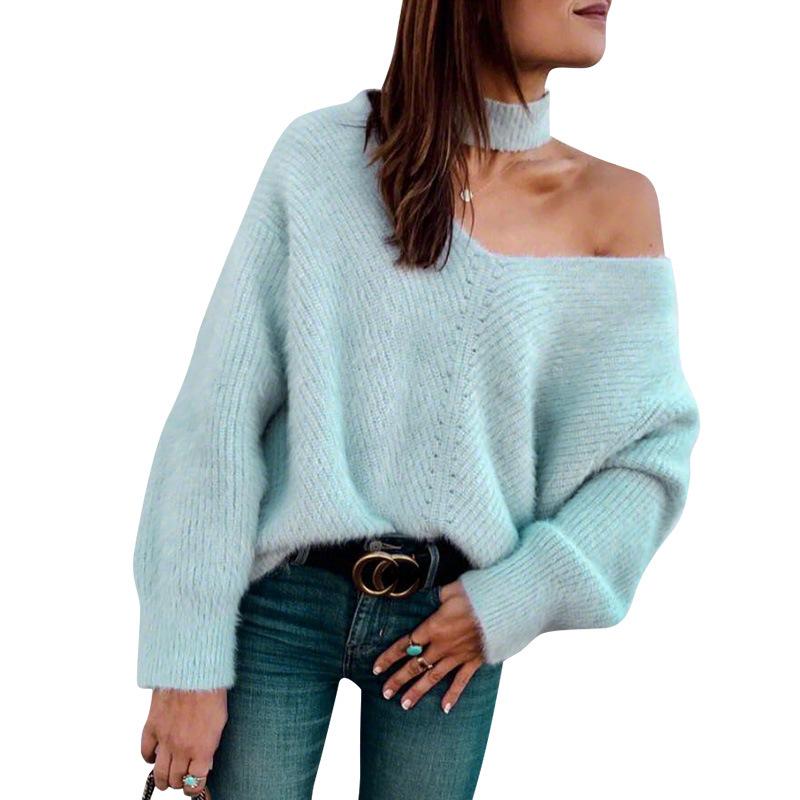 Sexy Off The Shoulder Imitation Mane Loose Lazy Sweater