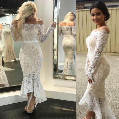 Sexy One-Shoulder Lace Long-Sleeved Bodycon Dress Midi-Dress